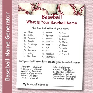 Baseball Name Generator,  Baseball Party Game, Printable Activity, Instant Download, Kids Activity, Senior Adult Game, Party Mixer,