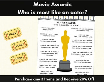 Who is Most Like an Actor Game, Movie Awards, Hollywood Awards, Movie Theme Party, Film Awards Game, Hollywood Movie Game, Senior Adults