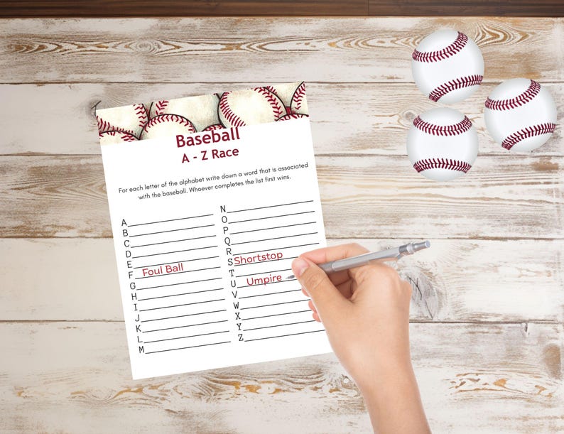 Baseball A-Z Word Race, Printable Game (PDF) - Etsy