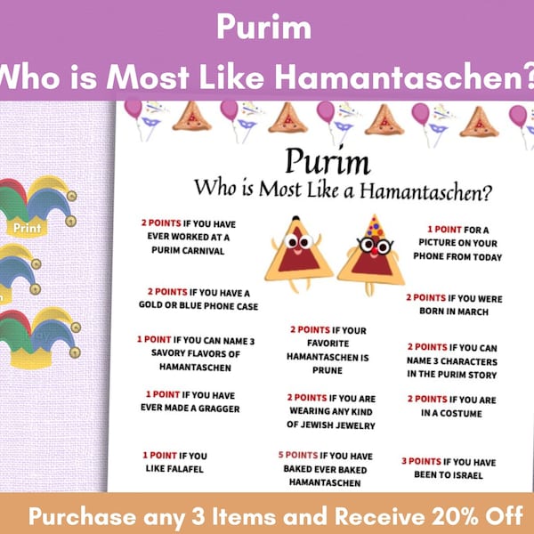 Purim, Who is Most a Like Hamantaschen Game, Who is Most Like, Purim Game, Purim Party, Jewish Holiday, Jewish Celebration, Youth Group