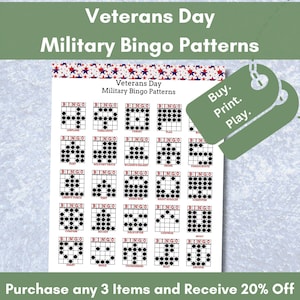 Día de los Veteranos, Patrones de Bingo, Bingo del Día de los Veteranos, Patrones de Bingo Militar, Patrones de Bingo del Día de los Caídos, Patrón de Tarjeta de Bingo, Tema de Bingo