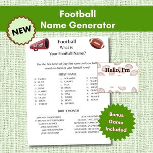 Football Name Generator, What’s Your Football Name, Football Mixer, Football Party Game, Name Tage, Football Watch Party, Football Name Game