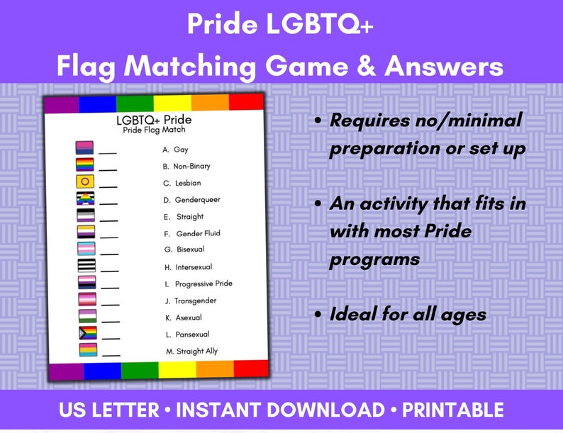 LGBTQ Pride, Flag Matching Game, Pride Month, Pride Celebration, Pride Party Game, Queer Game