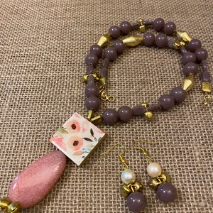 Wood Pendent, Ceramic and Pearl Bead Designer Necklace