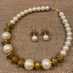 White Pearl with Golden Beads Necklace