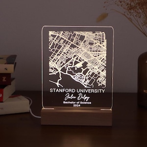 Personalisierte Staffelungs-Campus-Karte Nachtlicht, benutzerdefinierte College-Karte LED-Nachtlampe, Universitätskarte Acrylplakette, Abschlussgeschenk