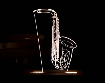 Saxophone Led Night Light Gift, 3D Illusion Table Lamp, Music Player Gift, Light Home Studio Decor Lamp Gifts.