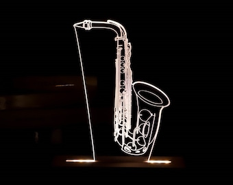 Saxophone Led Night Light Gift, 3D Illusion Table Lamp, Music Player Gift, Light Home Studio Decor Lamp Gifts.