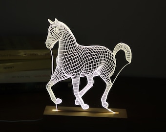 Luce notturna a led con nome cavallo personalizzato, lampada da tavolo illusione 3D per gli amanti degli animali. Regali equestri, regali leggeri per lampade per decorazioni per la casa.