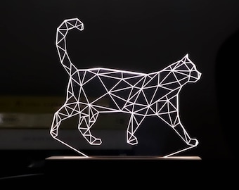 Geometric Cat Led Night Light, 3D Illusion Table Lamp For Animal Lovers. Acrylic Light Home Decor Lamp Gifts for Her