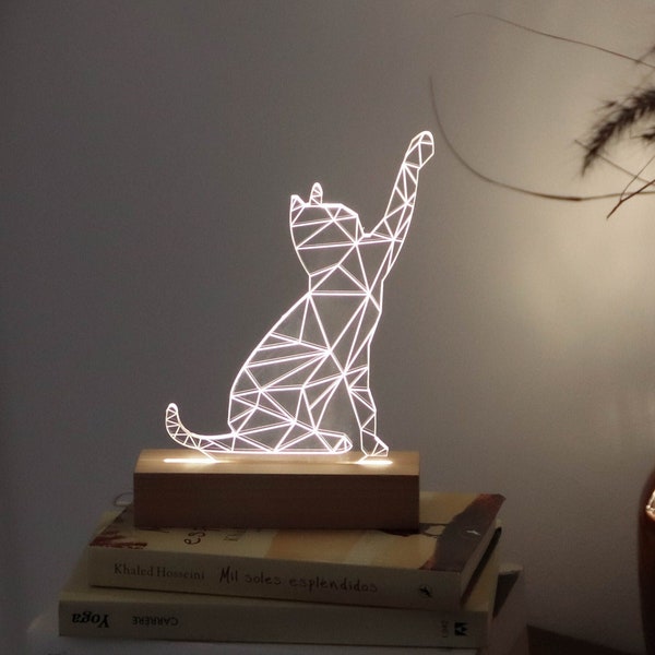Geometrische Katze LED-Nachtlicht, 3D-Illusion Tischlampe für Tierliebhaber. Acryl Licht Wohnkultur Lampen Geschenke für Sie