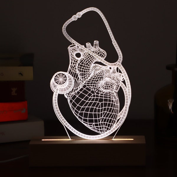 Personalized Lamp for School Cardiologist.  Cardiologist Gift, Led Lights Gift For Him. Medical Student Graduation Gift