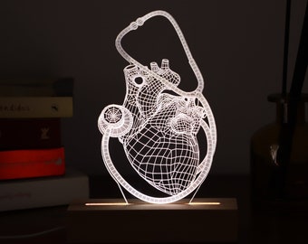 Lampada personalizzata per cardiologo scolastico. Regalo per cardiologo, regalo di luci a led per lui. Regalo di laurea per studente di medicina