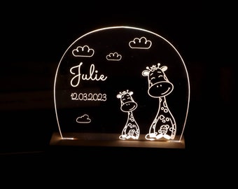 Veilleuse Personnalisée Girafe pour Enfant ou Bébé, décor de chambre d'enfant, Cadeau pour Nouvelle Maman