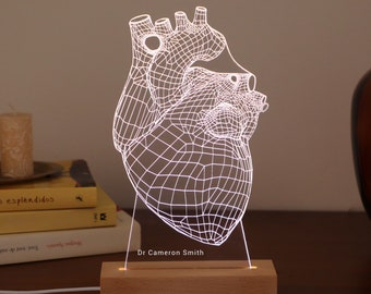 Gepersonaliseerde lamp voor schoolcardioloog. Cardioloog cadeau, led-verlichting cadeau voor hem. Afstudeercadeau voor medische studenten