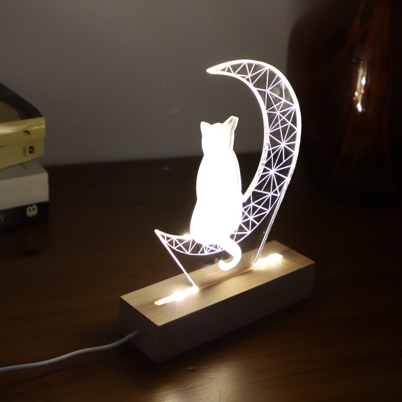 Cat On The Moon Led Night Light 3D Illusion Table Lamp For image 2