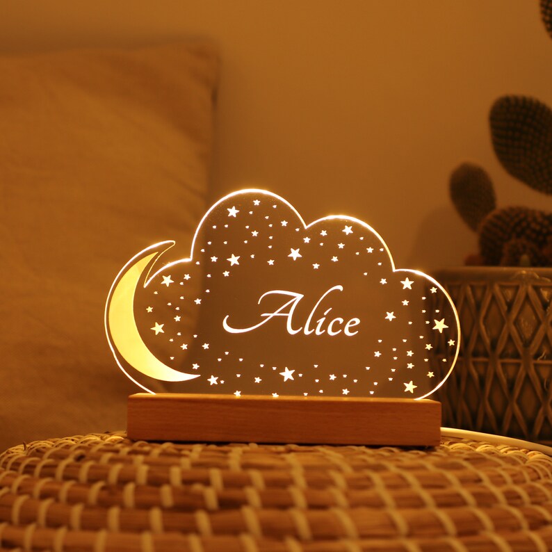 Personalised Baby Night Light Cloud Moon and Stars, Kids Room Decor, Nursery Decor, Baby Shower Gifts 1st Birthday, Christmas Gift image 3