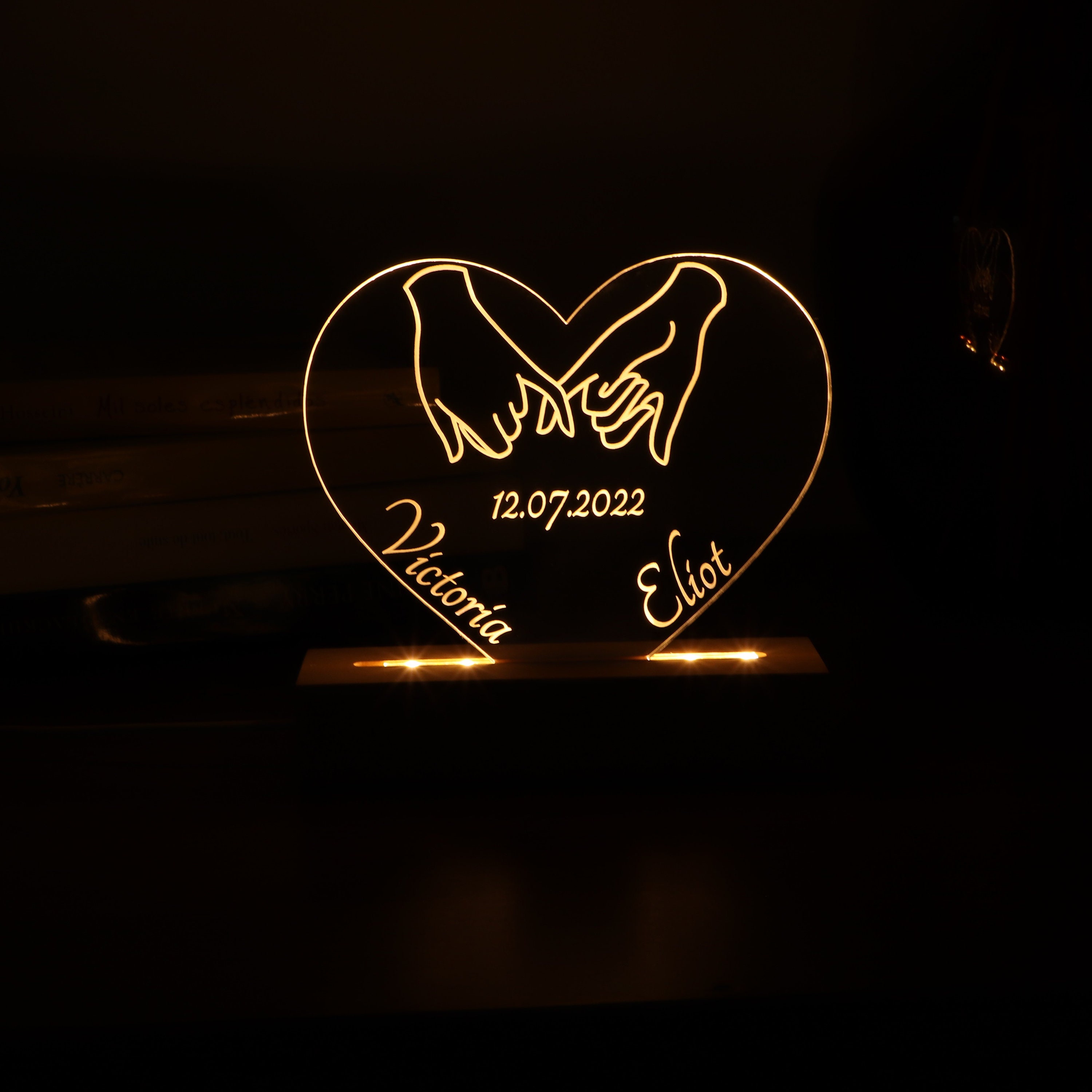 Discover Foto o Nombre Personalizado Placa Acrílica con Base Iluminada, Pareja Aniversario, San Valentín Regalo