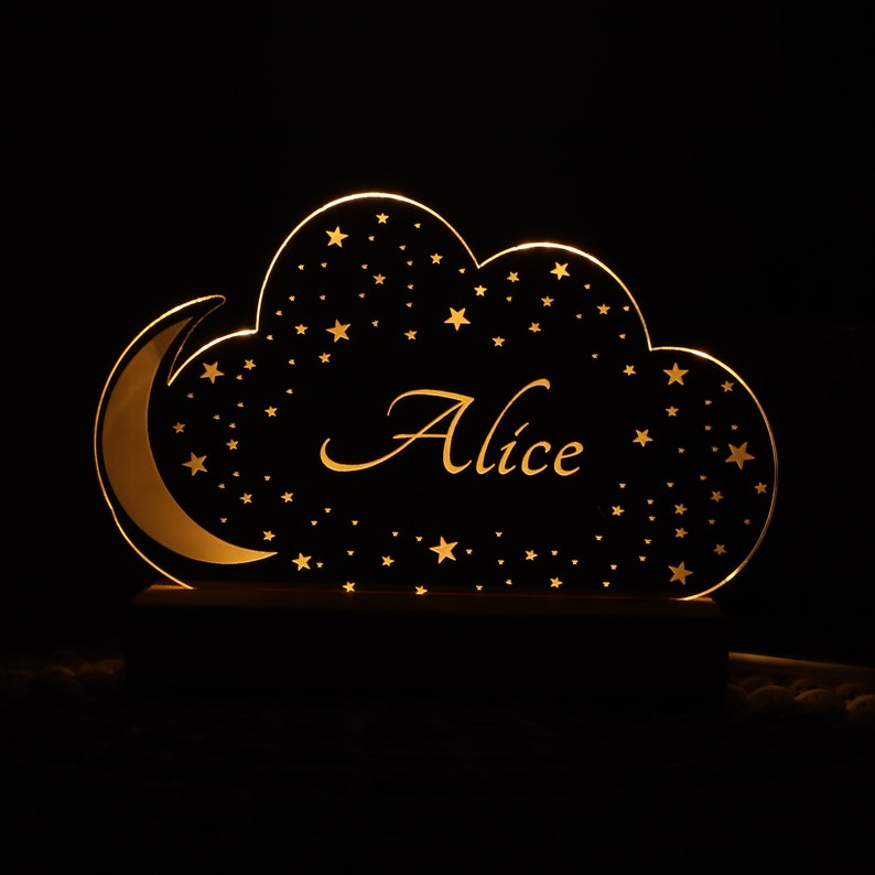 Personalised Baby Night Light Cloud Moon and Stars, Kids Room Decor, Nursery Decor, Baby Shower Gifts 1st Birthday, Christmas Gift image 5