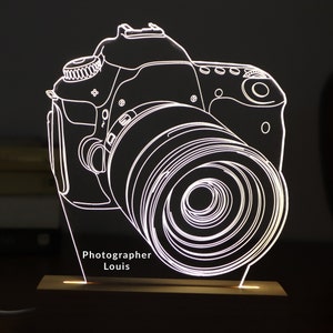 Personalized Camera LED Night Light: 3D Illusion Lamp, Photographer Gift