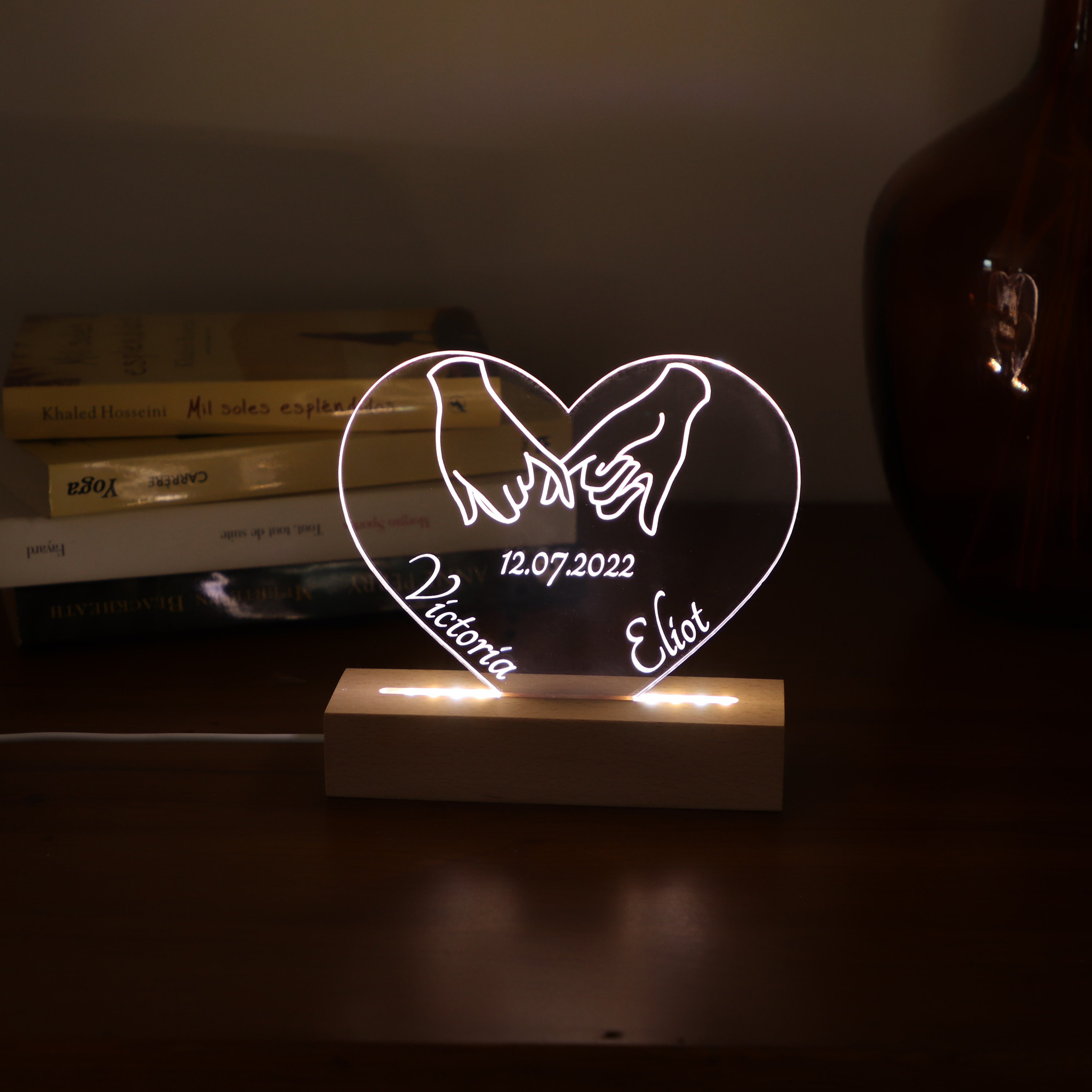 Discover Foto o Nombre Personalizado Placa Acrílica con Base Iluminada, Pareja Aniversario, San Valentín Regalo