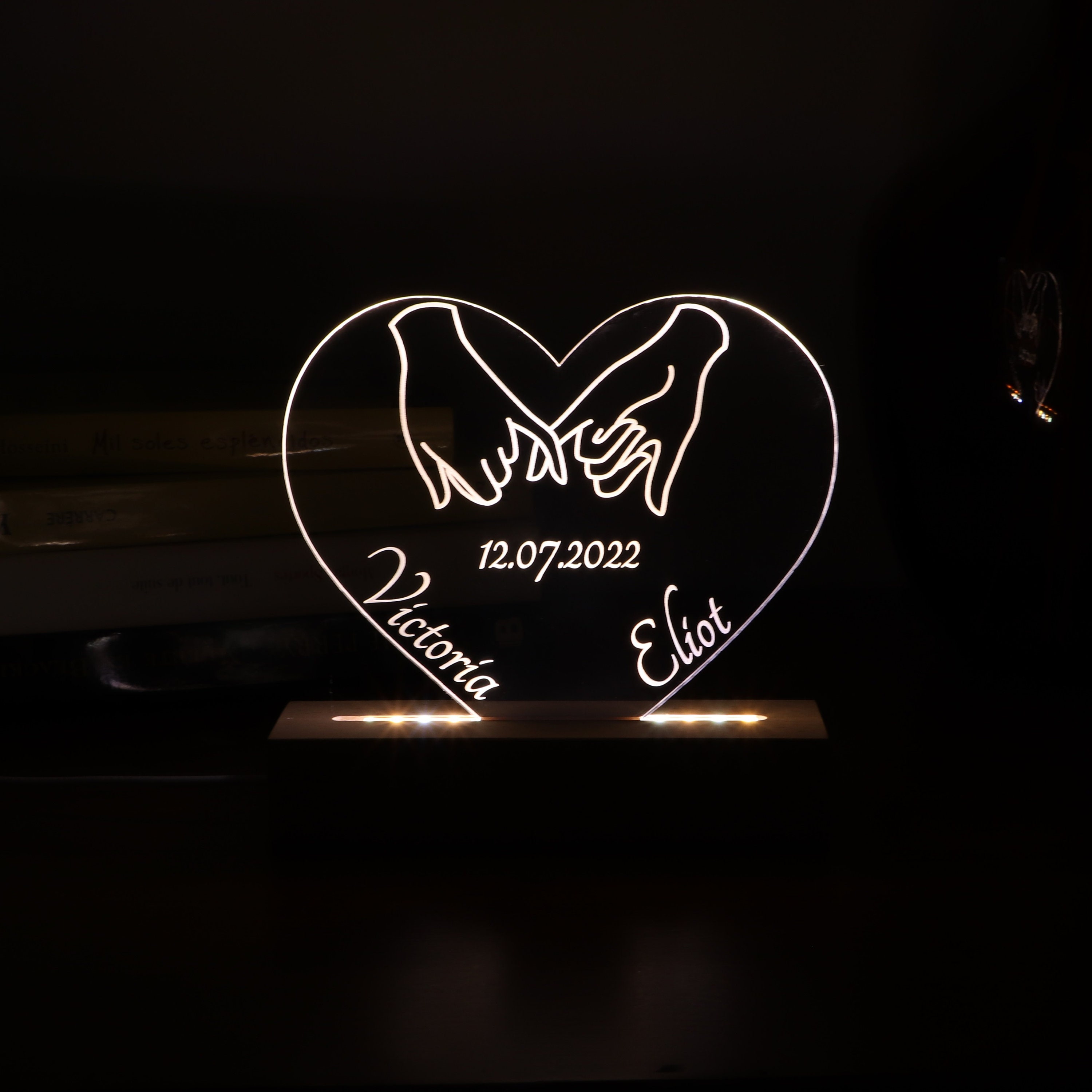 Discover Foto o Nombre Personalizado Placa Acrílica con Base Iluminada, Pareja Aniversario, San Valentín Regalo