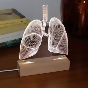3D illusion lamp featuring a detailed lungs anatomy design, illuminated in a white tone, perfect as a unique gift for pulmonologists or medical professionals specializing in respiratory health.
