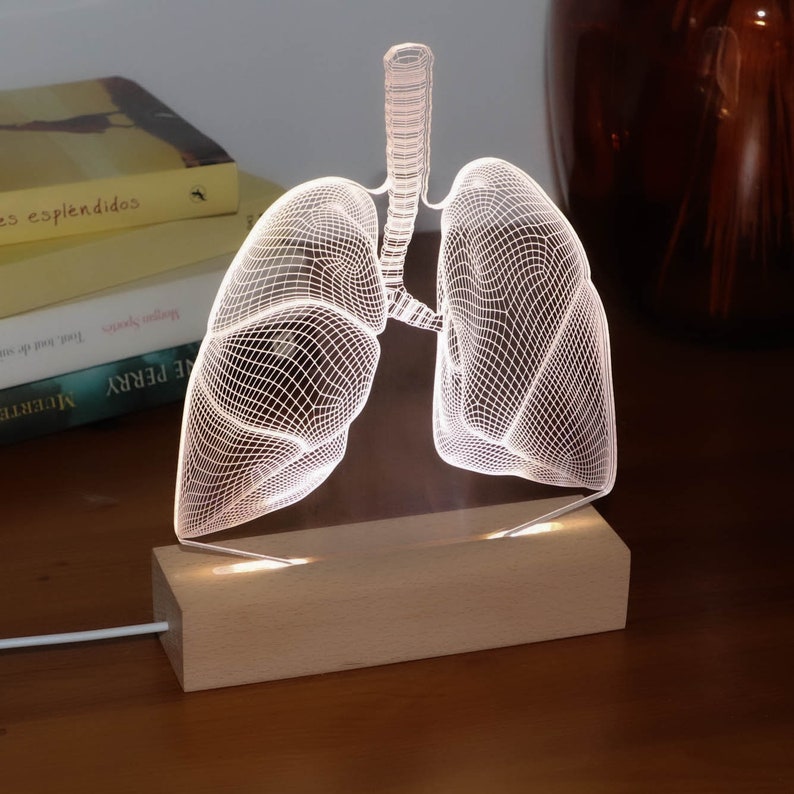 3D illusion lamp featuring a detailed lungs anatomy design, illuminated in a white tone, perfect as a unique gift for pulmonologists or medical professionals specializing in respiratory health.