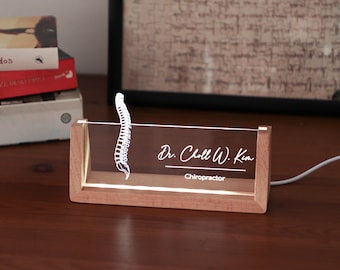 Custom Spine Anatomy LED Name Plate, Personalized Chiropractor Desk Sign, Osteopath Office Decor, Engraved LED Lamp