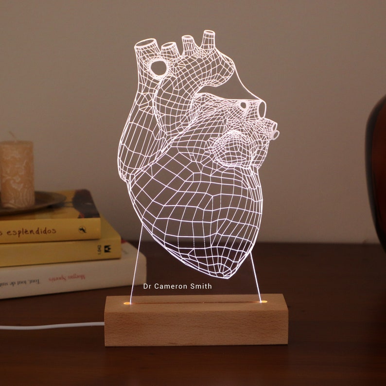 Personalized Lamp for School Cardiologist. Cardiologist Gift, Led Lights Gift For Him. Medical Student Graduation Gift image 1