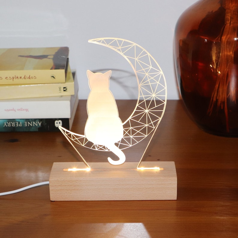 Cat On The Moon Led Night Light 3D Illusion Table Lamp For image 5