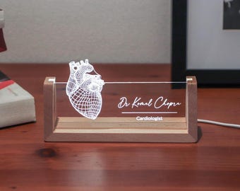 Personalized Cardiologist LED Desk Name Plate: Heart Surgeon Gift
