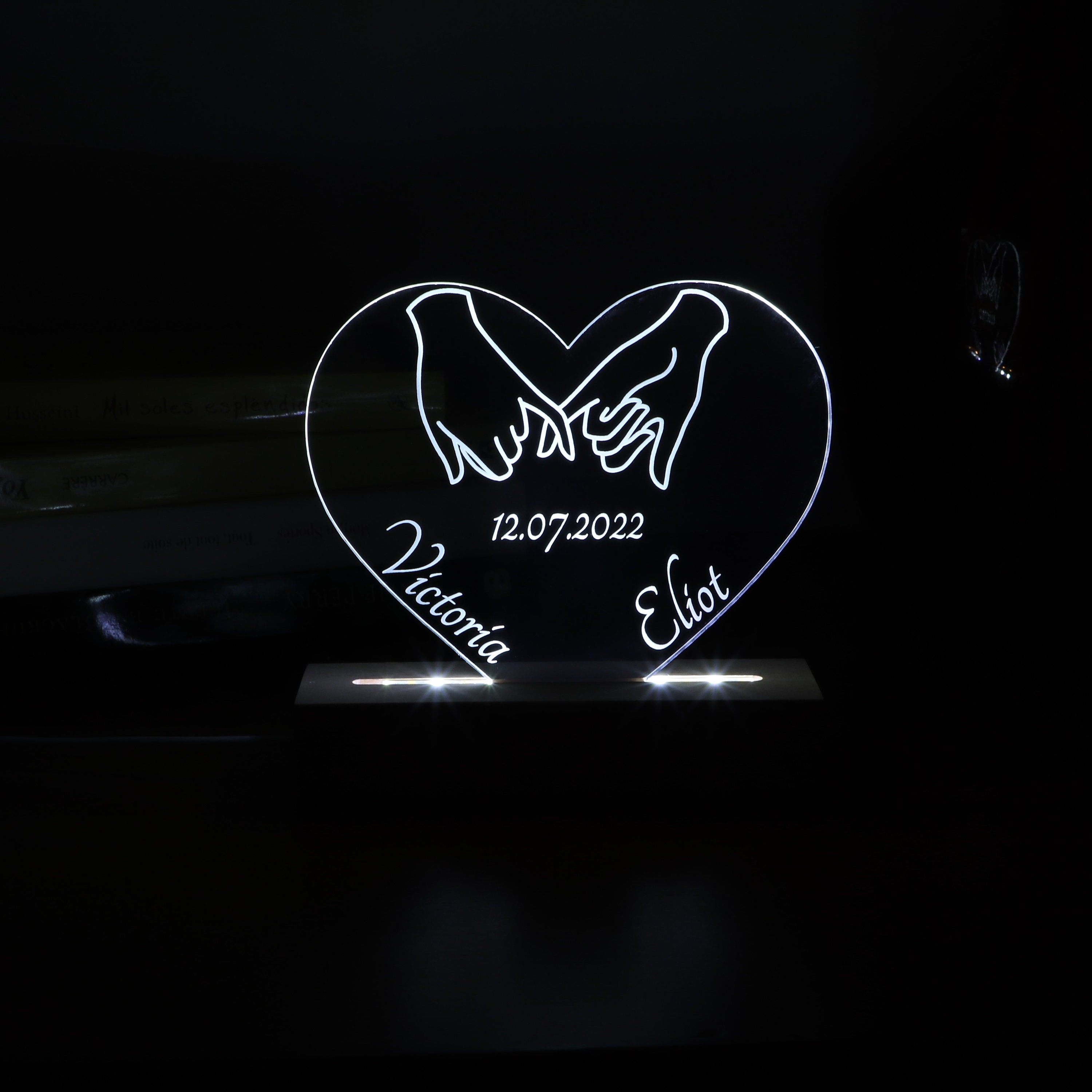 Discover Foto o Nombre Personalizado Placa Acrílica con Base Iluminada, Pareja Aniversario, San Valentín Regalo