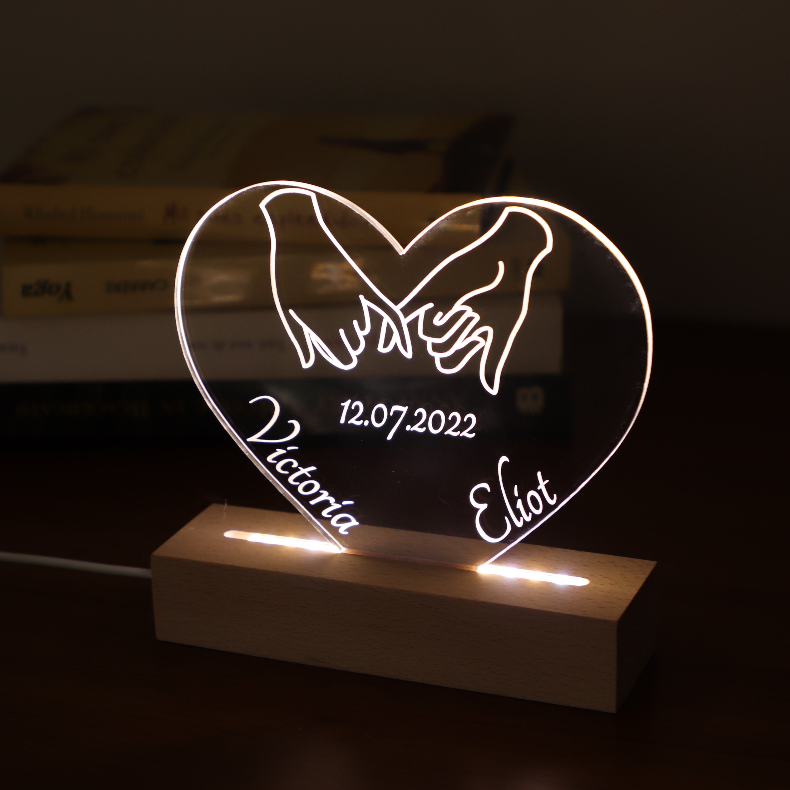 Discover Foto o Nombre Personalizado Placa Acrílica con Base Iluminada, Pareja Aniversario, San Valentín Regalo