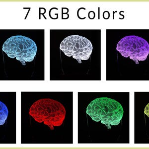 Personalized 3D illusion lamp featuring a detailed brain anatomy design, illuminated in a white tone,  perfect as a unique gift for mental health professionals.