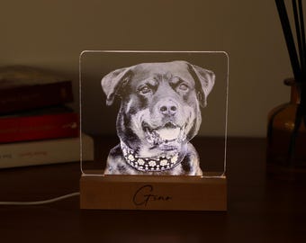 Personalized Pet Photo LED Night Light: Custom Dog Memorial Gift