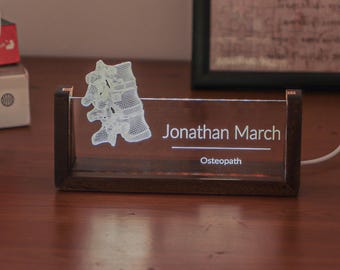 Custom Vertebrae Anatomy LED Name Plate, Personalized Chiropractor Desk Sign, Osteopath Office Decor