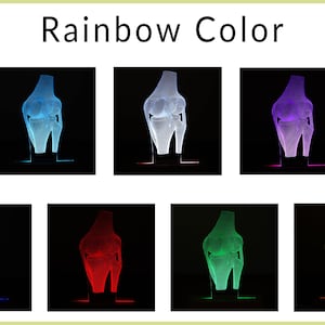 3D illusion lamp featuring a detailed human knee joint anatomy design, illuminated in a raibow color, perfect as a unique and thoughtful gift for orthopedic specialists, physiotherapists, or medical professionals focusing on joint health.