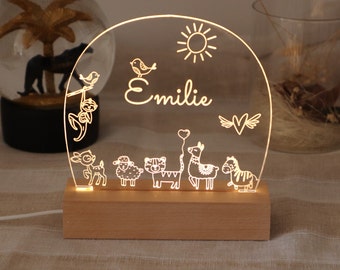 Luce notturna personalizzata per Baby Safari, decorazione per la camera dei bambini, decorazione per l'asilo nido, baby shower, camera per bambini, regalo di compleanno, regalo di Natale