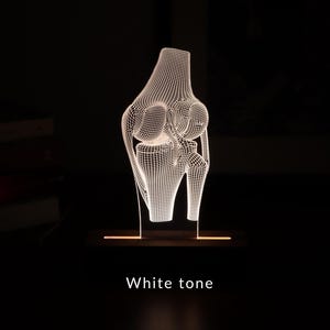 3D illusion lamp featuring a detailed human knee joint anatomy design, illuminated in a white tone, perfect as a unique and thoughtful gift for orthopedic specialists, physiotherapists, or medical professionals focusing on joint health.