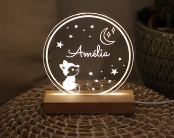 Luz nocturna personalizada para bebés, luna y estrellas de zorro, decoración de habitaciones para niños, decoración de guardería, regalos de baby shower, 1er cumpleaños