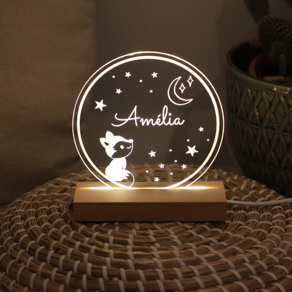 Personalised Baby Night Light Fox Moon and Stars, Kids Room Decor, Nursery Decor, Baby Shower Gifts 1st Birthday