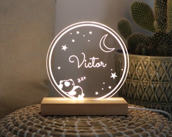 Lámpara de noche personalizada de panda bebé: decoración infantil con luna y estrellas