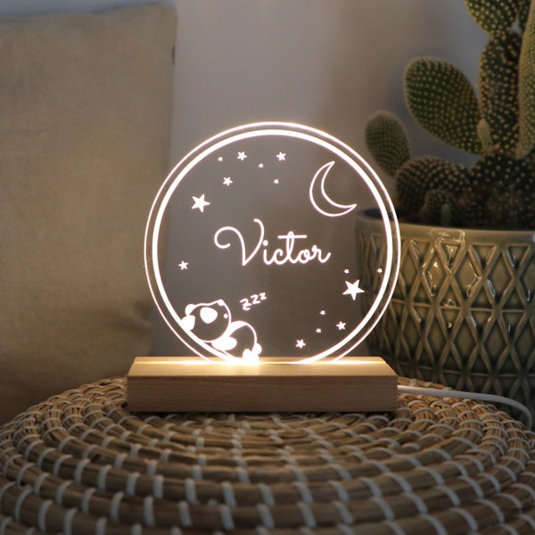 Luz nocturna personalizada de Panda bebé con luna y estrellas, decoración de la habitación de los niños, decoración de la guardería, regalos de baby shower 1er cumpleaños, regalo de Navidad