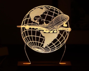 Airplane Led Lamp, Gift For Pilot Or Cabin Crew, School Aviation Plaque