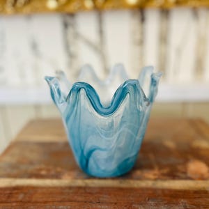 Vintage Blue and White Swirl Murano Glass Vase, Italy