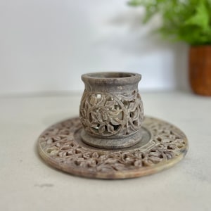 Vintage Speckstein Teelichthalter und Teller von Yankee Candle, Gift