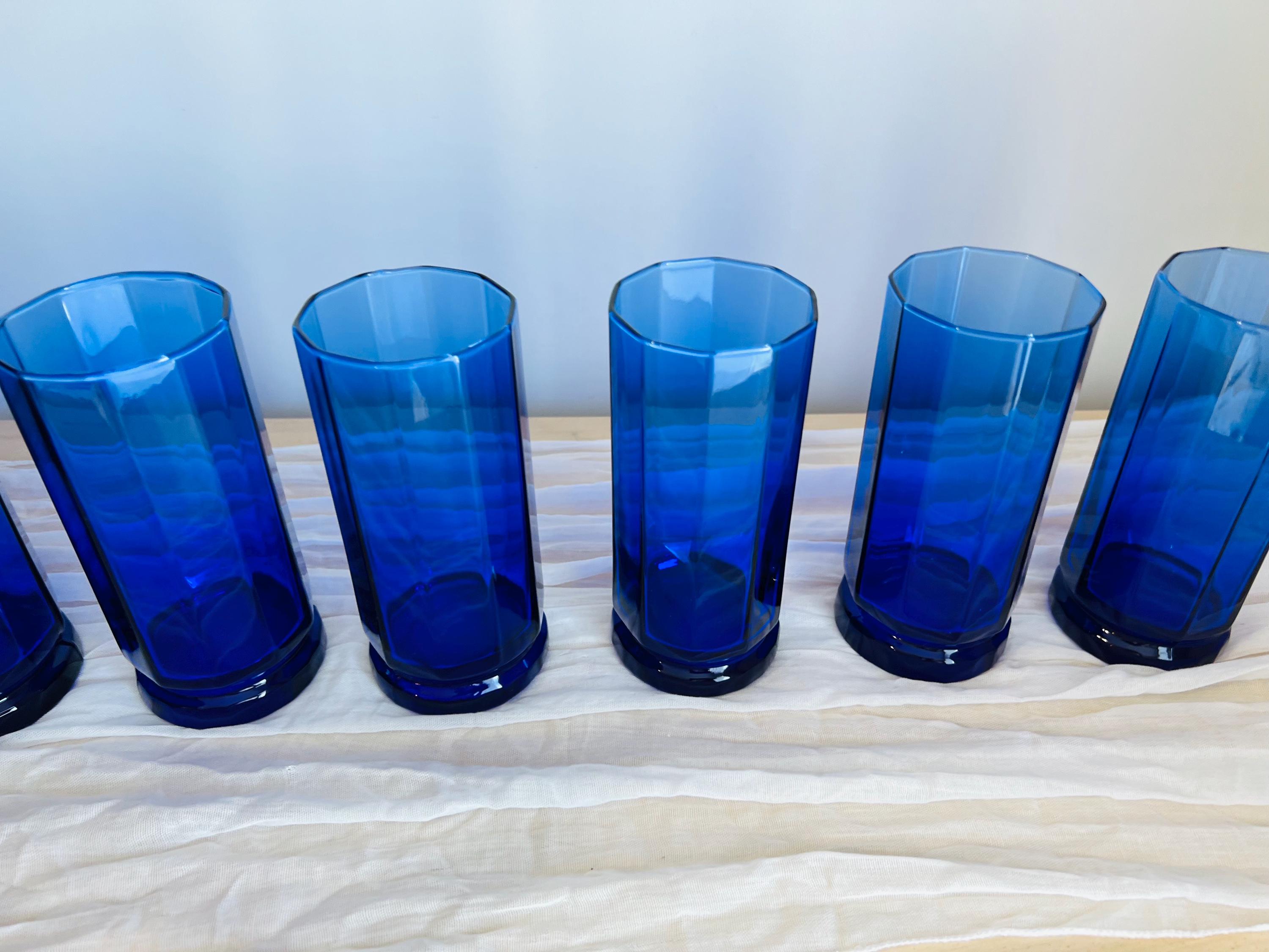 Vintage Anchor Hocking 10 Panel “essex” Cobalt Blue Tall Set of