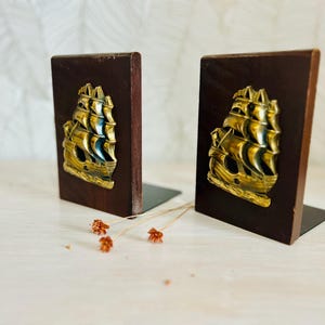 Vintage Pair of Brass Ship Ornament Bookends