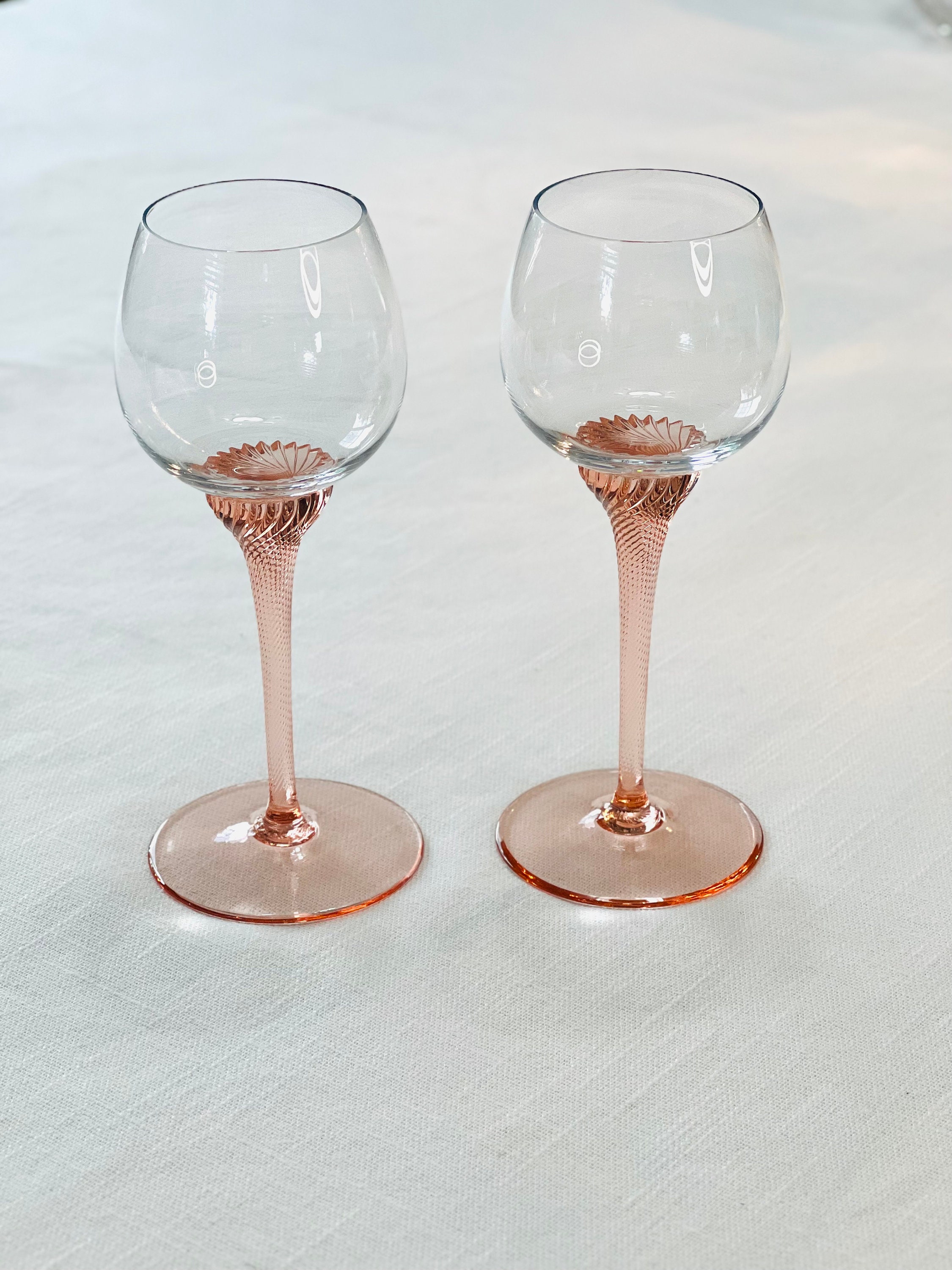 Blush Pink Stem Wine Glasses 1980s Barware Set of 2 Pink Etsy